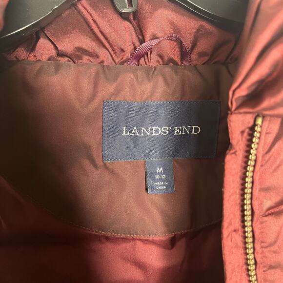 Lands' End Women's Vest Size M 10 12 Burgundy Red Puffer Full Zip Down - Picture 5 of 8